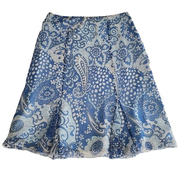 Petite Sophisticate Dresses & Skirts - Petite Sophisticate Boho Paisley Midi Godet Silk Skirt | NWOT | 0P | Blue Shades